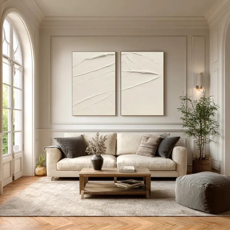 Minimalist Beige Abstract Painting ( 2 Paintings ) #ABST201