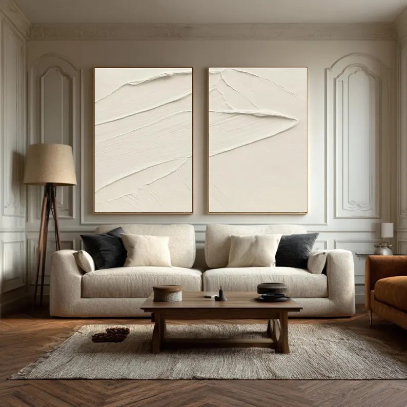 Minimalist Beige Abstract Painting ( 2 Paintings ) #ABST201