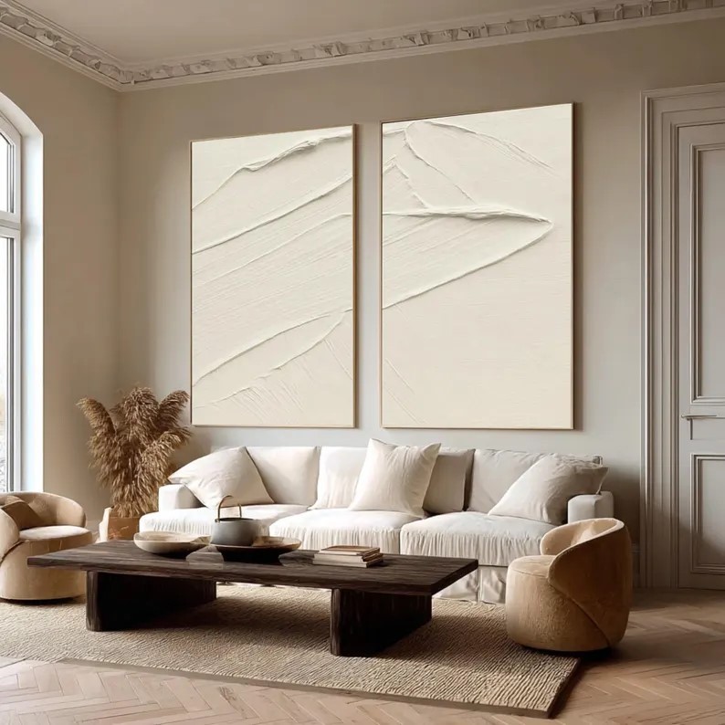 Minimalist Beige Abstract Painting ( 2 Paintings ) #ABST201