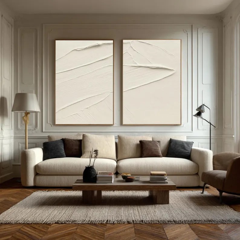 Minimalist Beige Abstract Painting ( 2 Paintings ) #ABST201