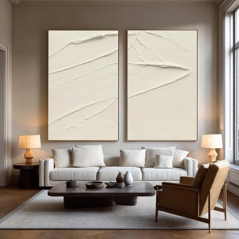 Minimalist Beige Abstract Painting ( 2 Paintings ) #ABST201