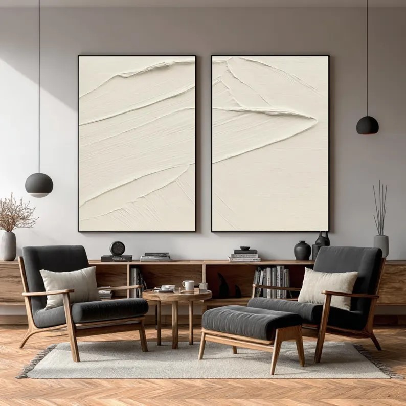 Minimalist Beige Abstract Painting ( 2 Paintings ) #ABST201