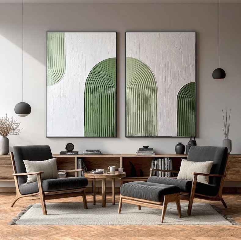 Large Abstract Green Painting ( 2 Paintings ) #ABST202