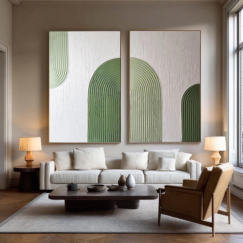 Large Abstract Green Painting ( 2 Paintings ) #ABST202