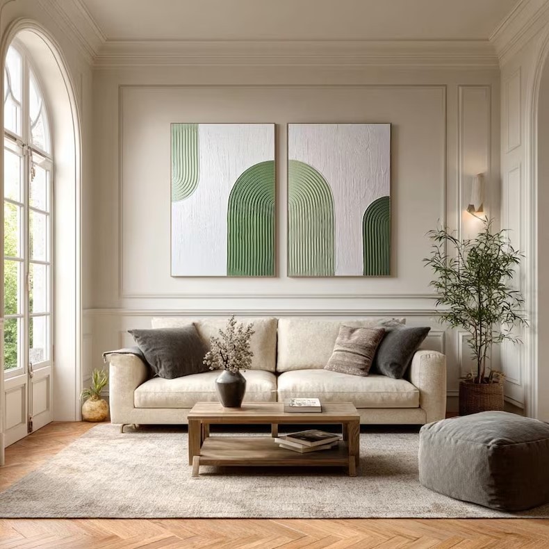 Large Abstract Green Painting ( 2 Paintings ) #ABST202