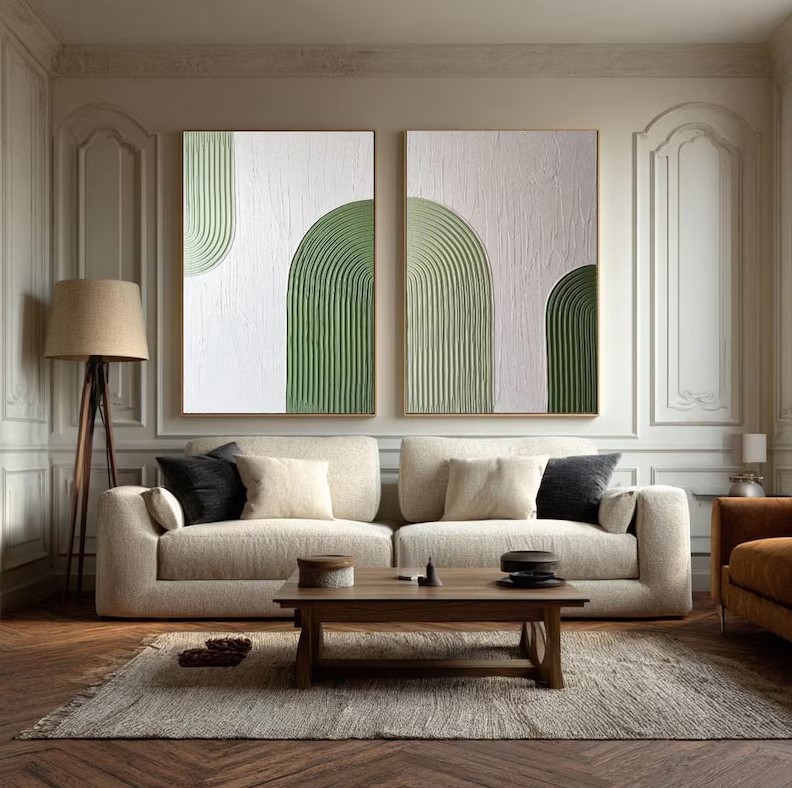 Large Abstract Green Painting ( 2 Paintings ) #ABST202