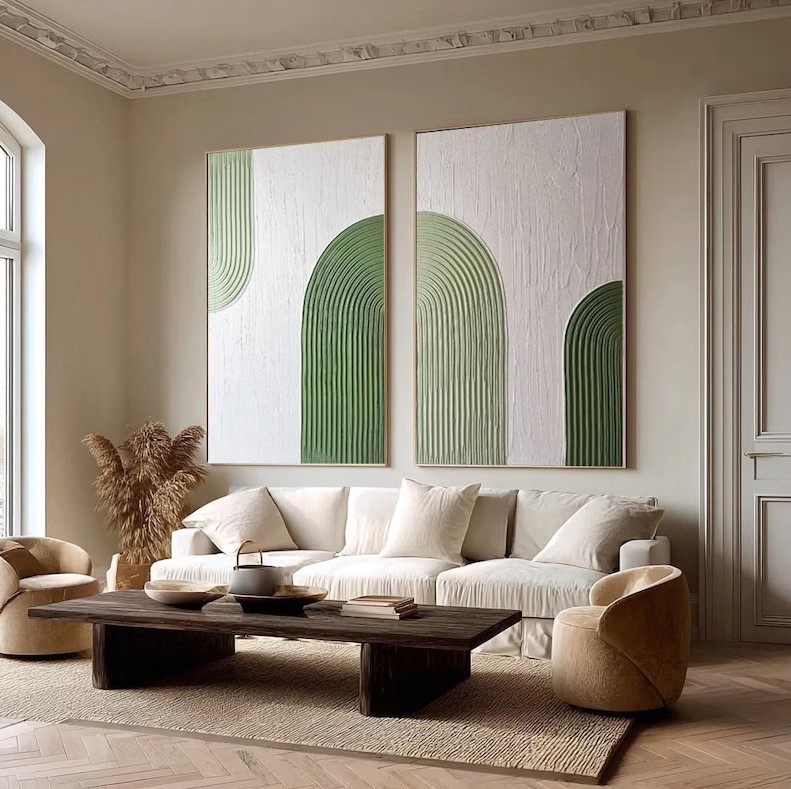 Large Abstract Green Painting ( 2 Paintings ) #ABST202