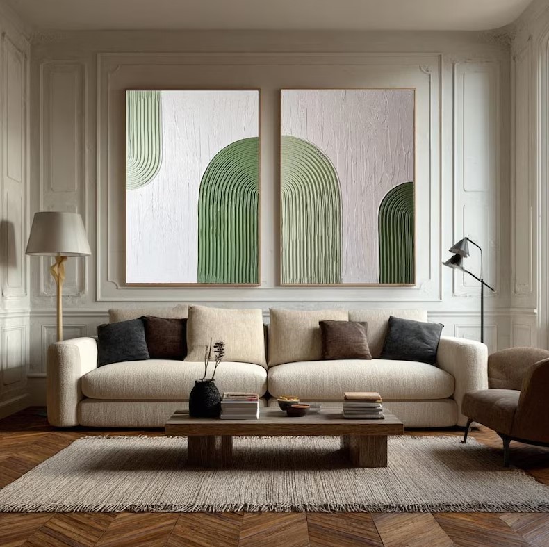 Large Abstract Green Painting ( 2 Paintings ) #ABST202