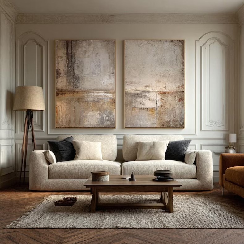 Minimalist Beige Brown Painting ( 2 Paintings ) #ABST203