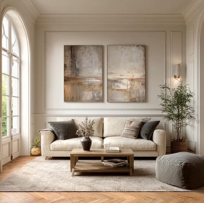Minimalist Beige Brown Painting ( 2 Paintings ) #ABST203