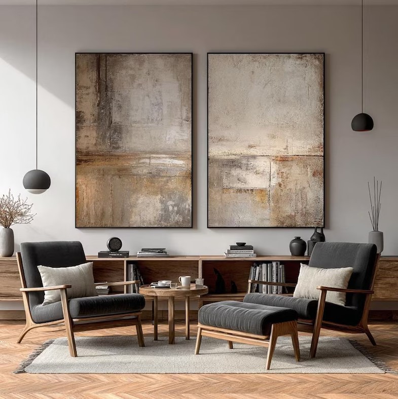 Minimalist Beige Brown Painting ( 2 Paintings ) #ABST203
