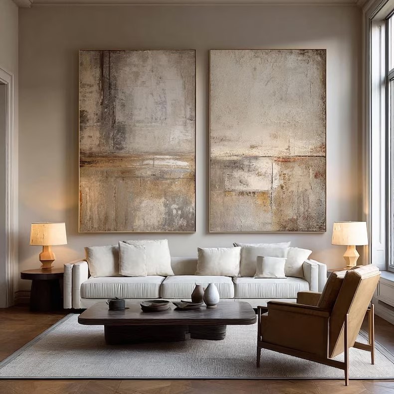 Minimalist Beige Brown Painting ( 2 Paintings ) #ABST203