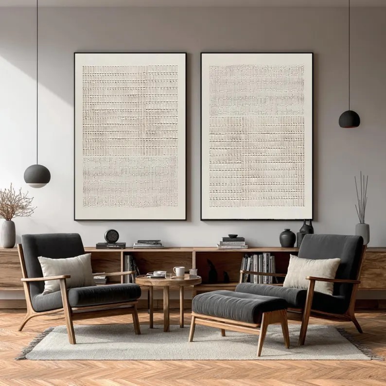 Beige Textured Abstract Painting ( 2 Paintings ) #ABST205