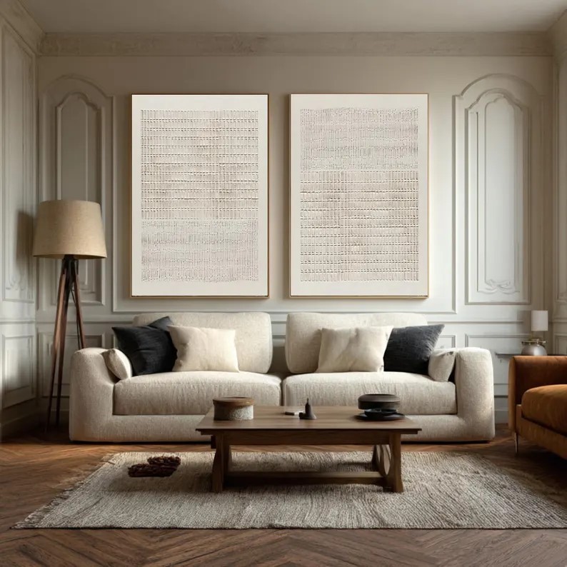 Beige Textured Abstract Painting ( 2 Paintings ) #ABST205