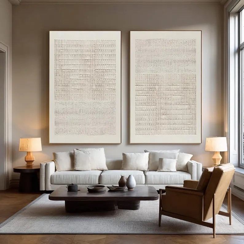 Beige Textured Abstract Painting ( 2 Paintings ) #ABST205