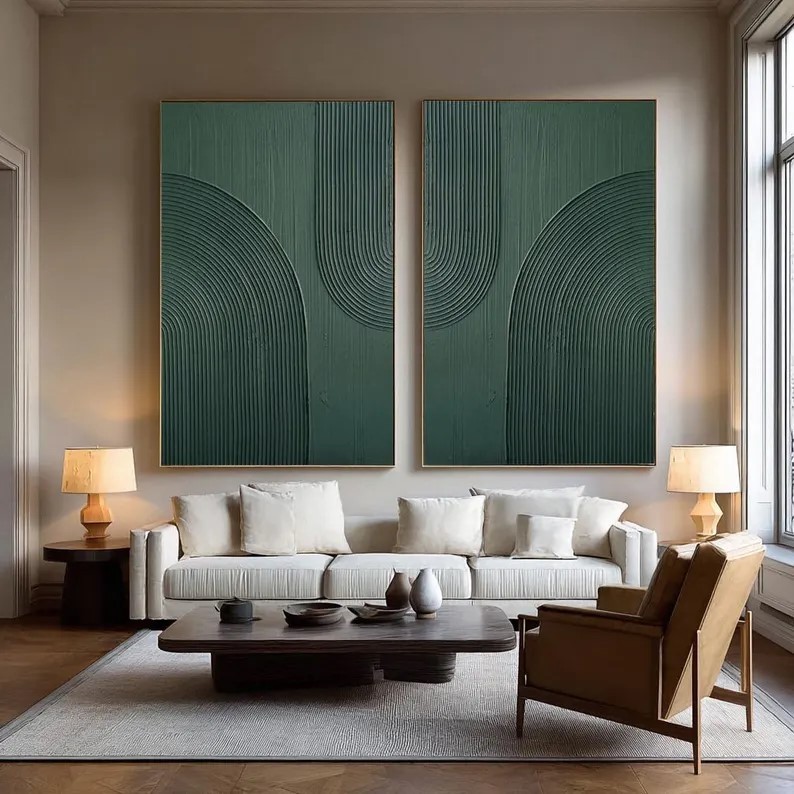 Green Abstract Oil Painting ( 2 Paintings ) #ABST206