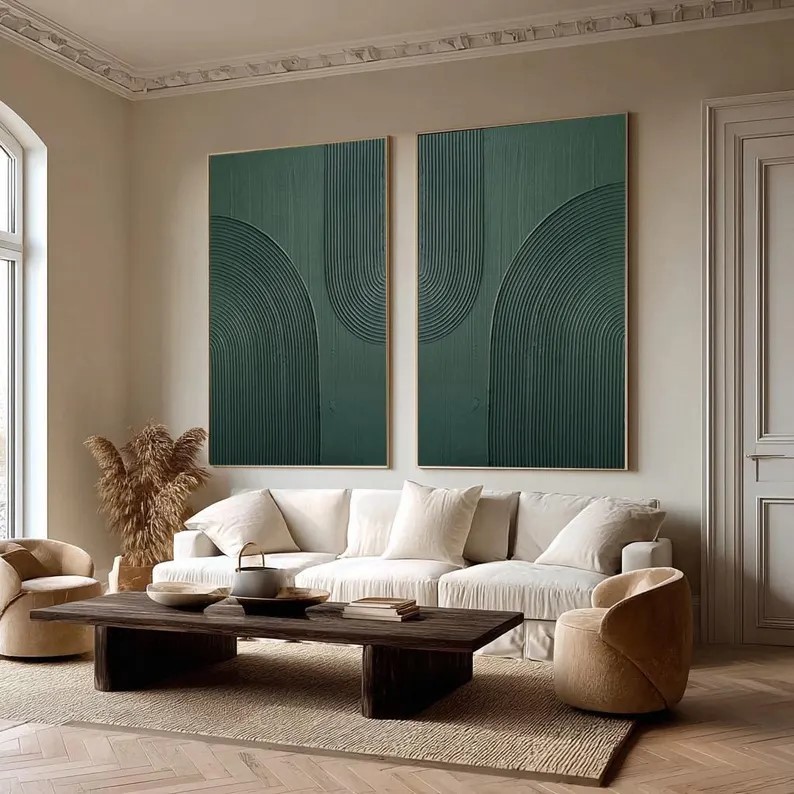 Green Abstract Oil Painting ( 2 Paintings ) #ABST206