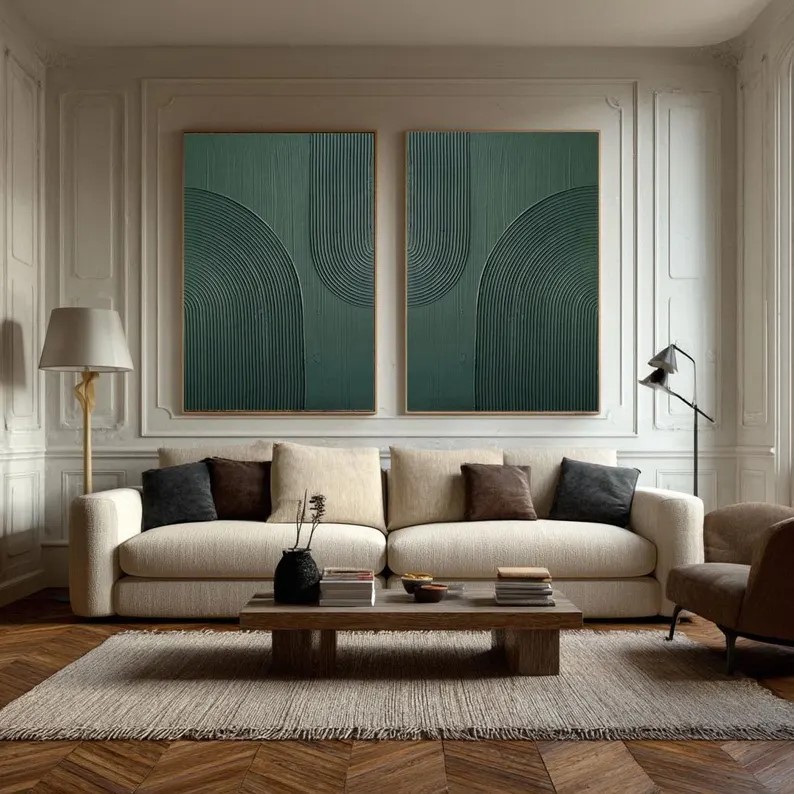 Green Abstract Oil Painting ( 2 Paintings ) #ABST206