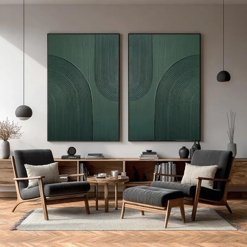 Green Abstract Oil Painting ( 2 Paintings ) #ABST206