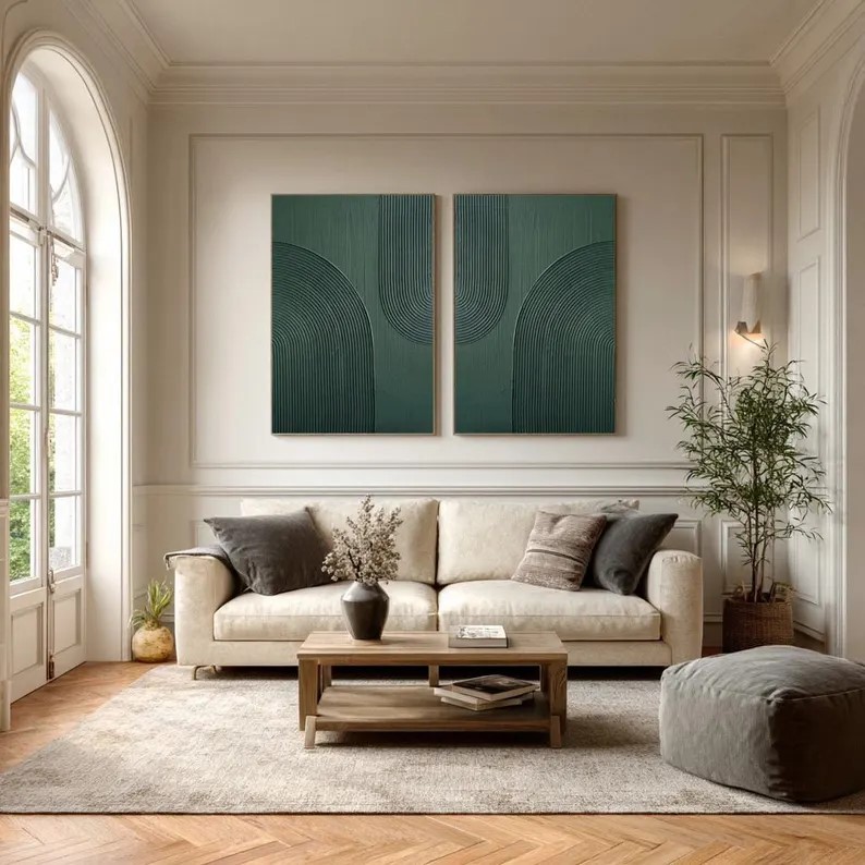 Green Abstract Oil Painting ( 2 Paintings ) #ABST206