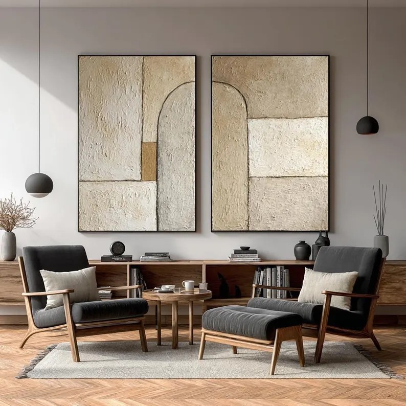 Wabi-Sabi Beige Abstract Painting ( 2 Paintings ) #ABST208