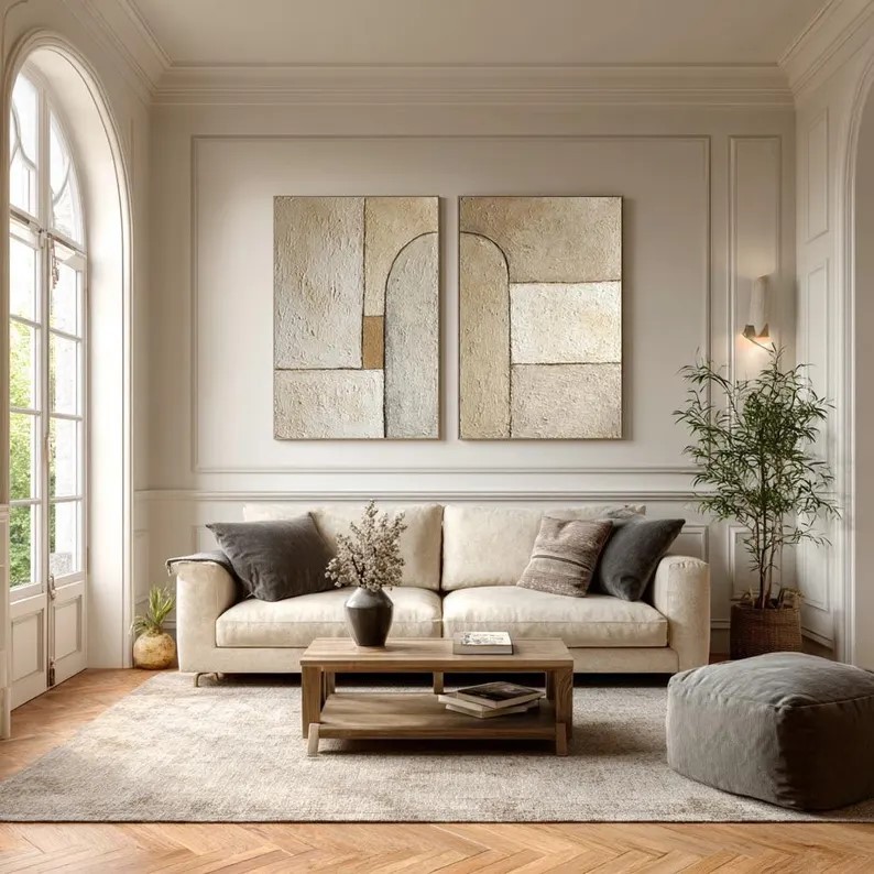 Wabi-Sabi Beige Abstract Painting ( 2 Paintings ) #ABST208