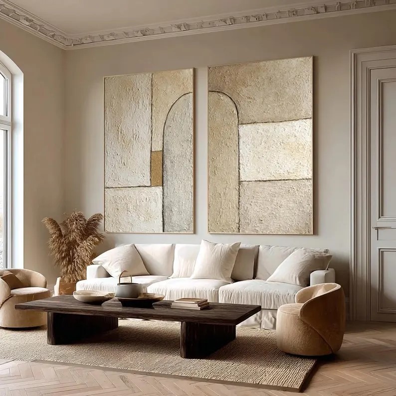 Wabi-Sabi Beige Abstract Painting ( 2 Paintings ) #ABST208