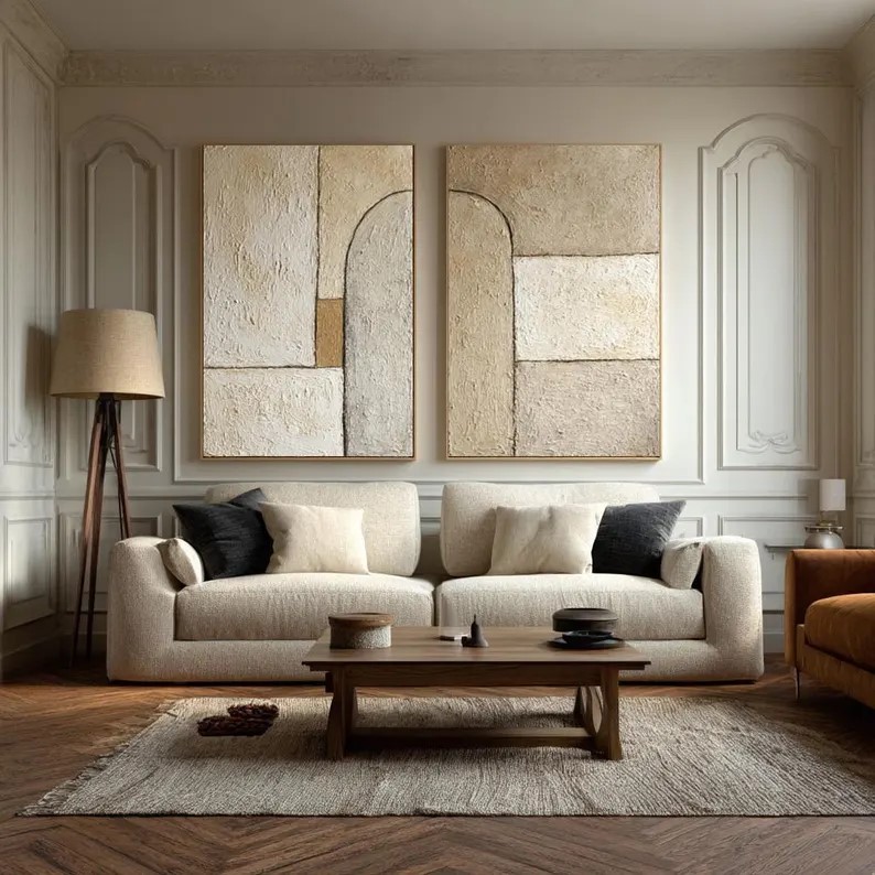 Wabi-Sabi Beige Abstract Painting ( 2 Paintings ) #ABST208