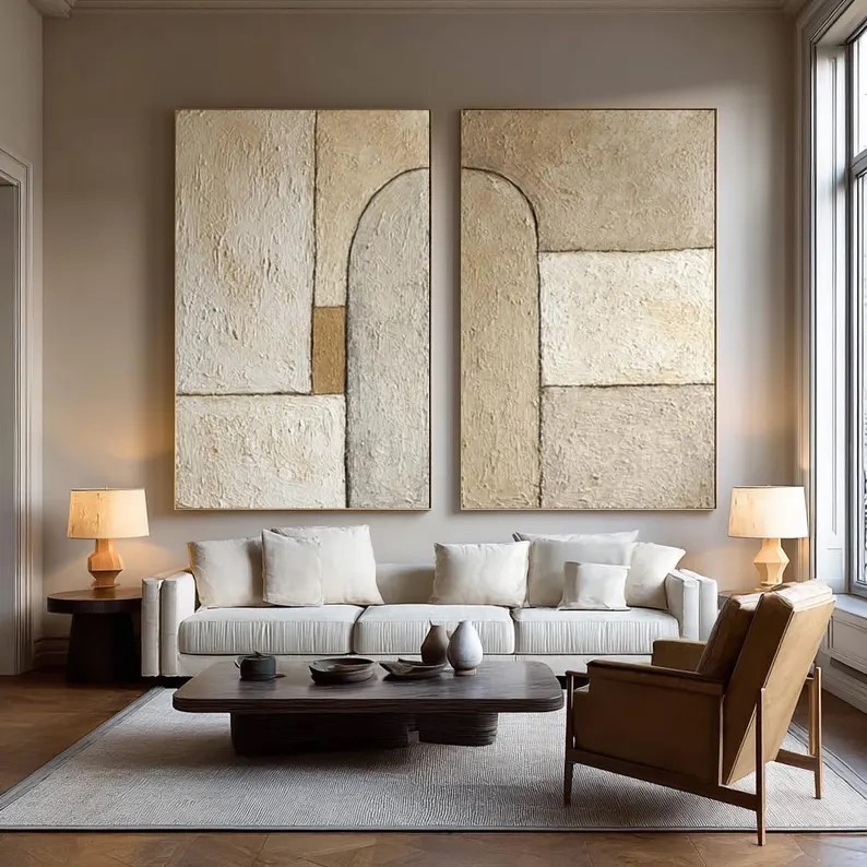 Wabi-Sabi Beige Abstract Painting ( 2 Paintings ) #ABST208