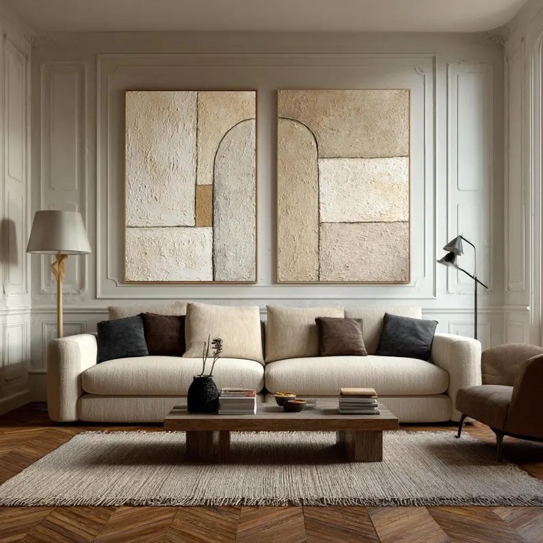Wabi-Sabi Beige Abstract Painting ( 2 Paintings ) #ABST208