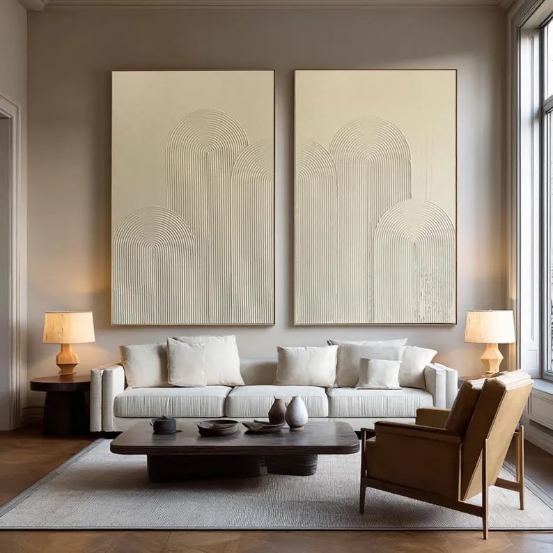 Large Abstract Beige Painting ( 2 Paintings ) #ABST209