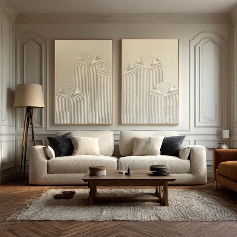 Large Abstract Beige Painting ( 2 Paintings ) #ABST209