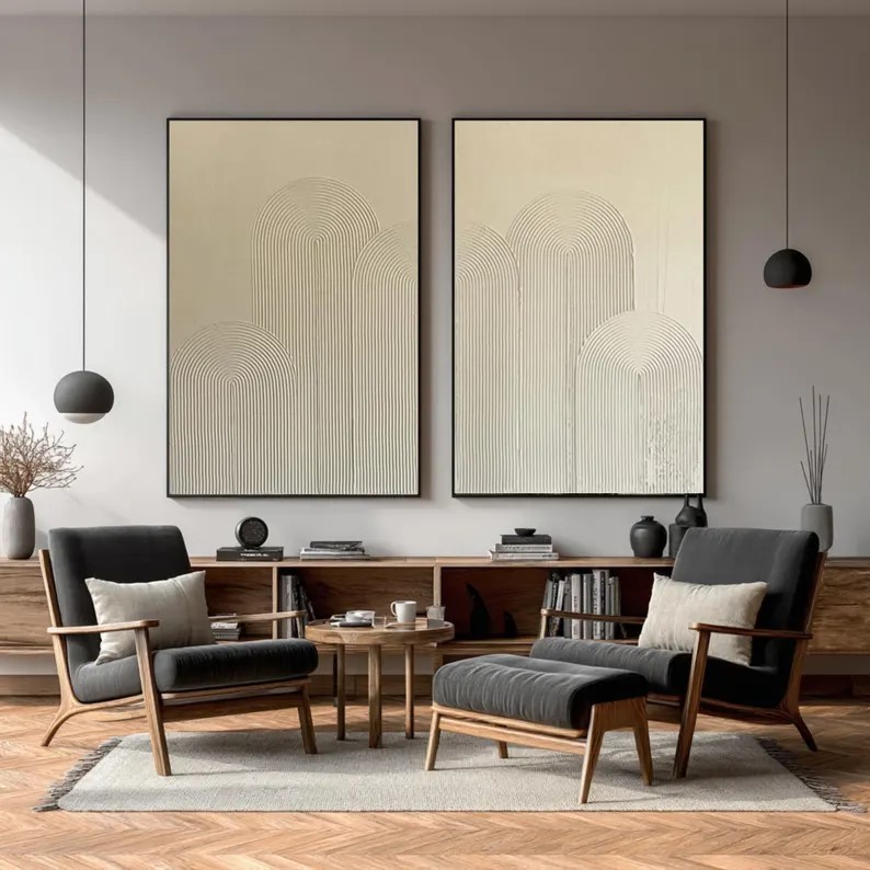 Large Abstract Beige Painting ( 2 Paintings ) #ABST209