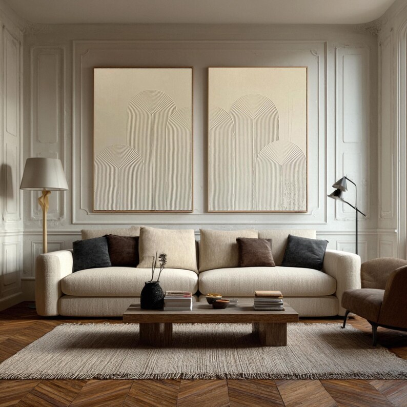 Large Abstract Beige Painting ( 2 Paintings ) #ABST209
