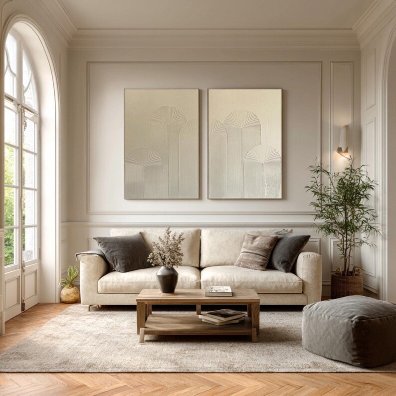 Large Abstract Beige Painting ( 2 Paintings ) #ABST209