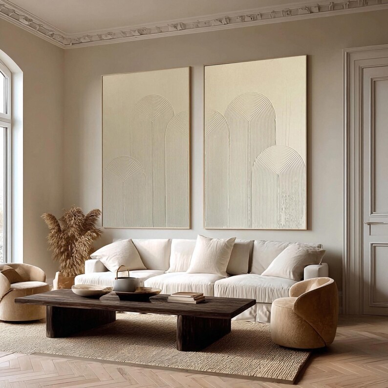 Large Abstract Beige Painting ( 2 Paintings ) #ABST209