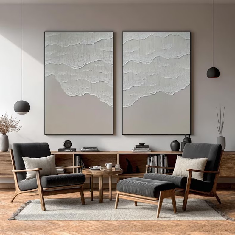 Beige Ocean Wave Painting ( 2 Paintings ) #ABST210