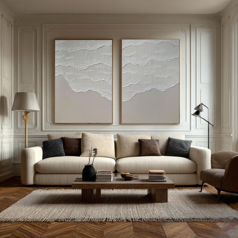 Beige Ocean Wave Painting ( 2 Paintings ) #ABST210