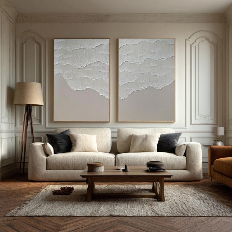 Beige Ocean Wave Painting ( 2 Paintings ) #ABST210