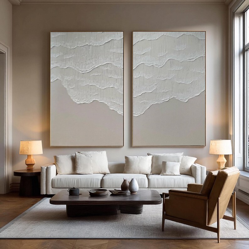 Beige Ocean Wave Painting ( 2 Paintings ) #ABST210