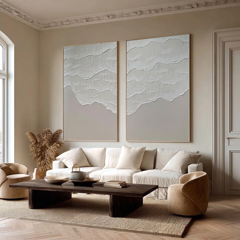 Beige Ocean Wave Painting ( 2 Paintings ) #ABST210