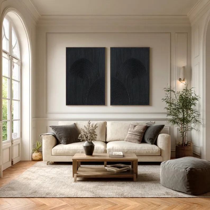 Black Abstract Painting ( 2 Paintings ) #ABST212