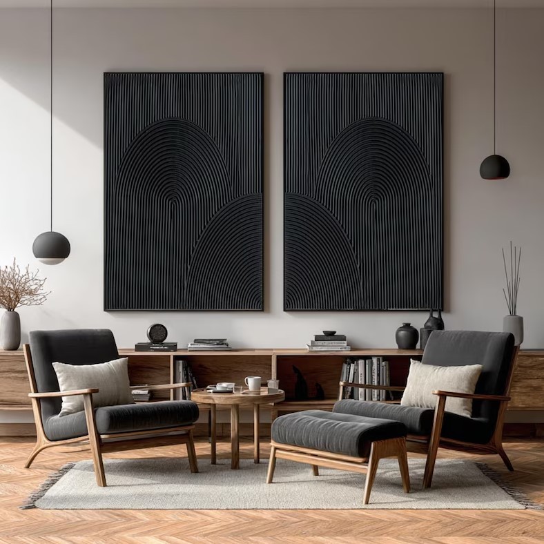 Black Abstract Painting ( 2 Paintings ) #ABST212