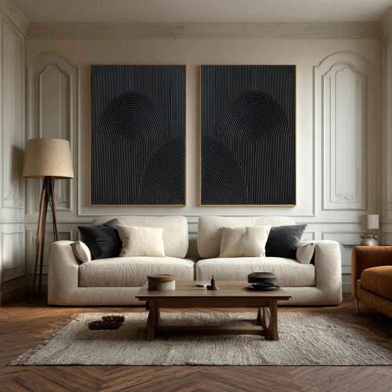 Black Abstract Painting ( 2 Paintings ) #ABST212