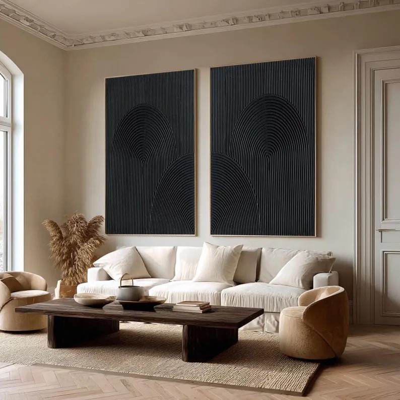 Black Abstract Painting ( 2 Paintings ) #ABST212