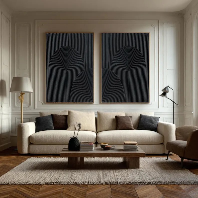 Black Abstract Painting ( 2 Paintings ) #ABST212