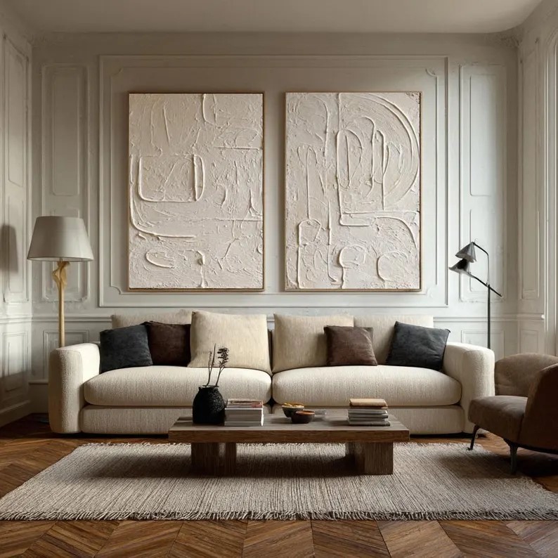 Beige Abstract Painting ( 2 Paintings ) #ABST213