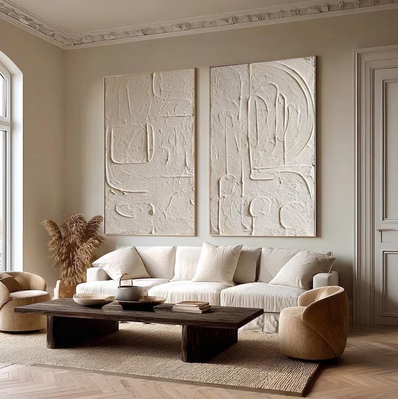 Beige Abstract Painting ( 2 Paintings ) #ABST213