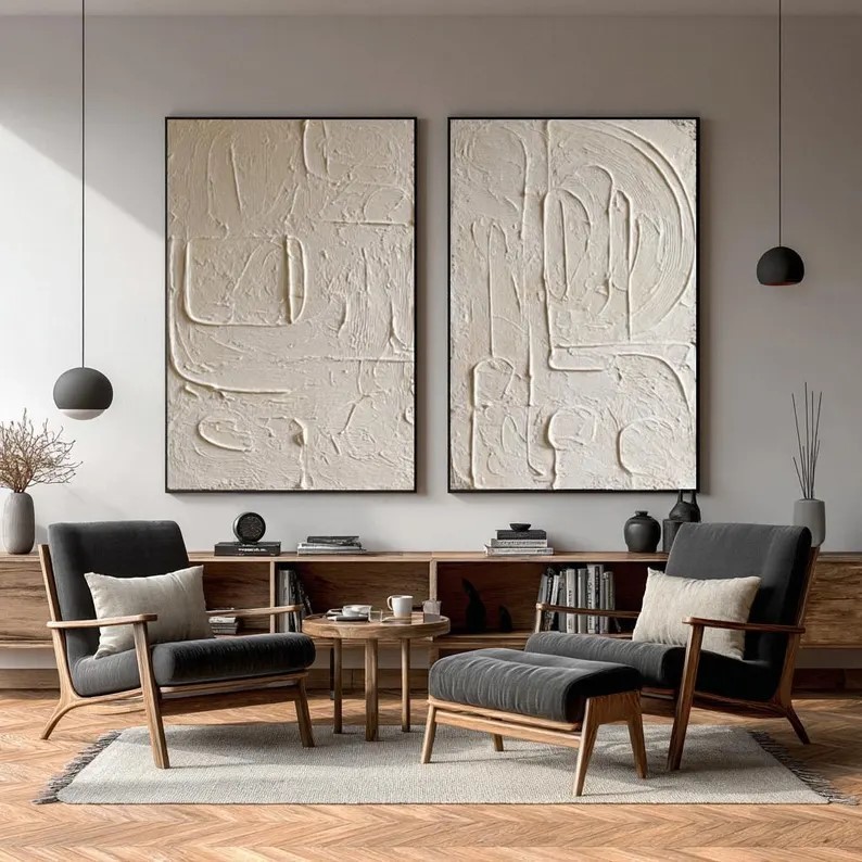 Beige Abstract Painting ( 2 Paintings ) #ABST213