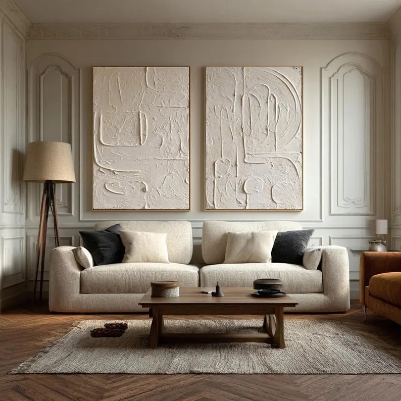 Beige Abstract Painting ( 2 Paintings ) #ABST213